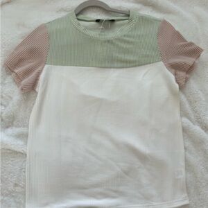 Colorblock Ribbed Short Sleeve Top